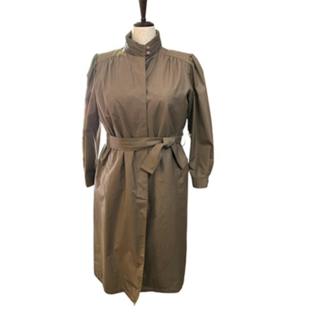 London Fog Trench Coat Puff Sleeve Removable Liner Size 14 Preppy Church 90's